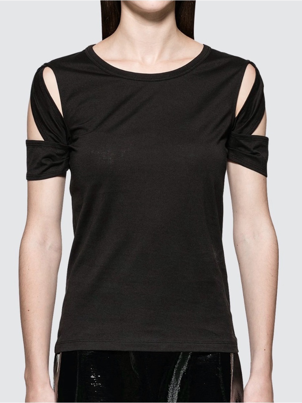 Helmut Lang XS Black Pima Cotton Cutout Shoulder Twist Sleeve Top Peru